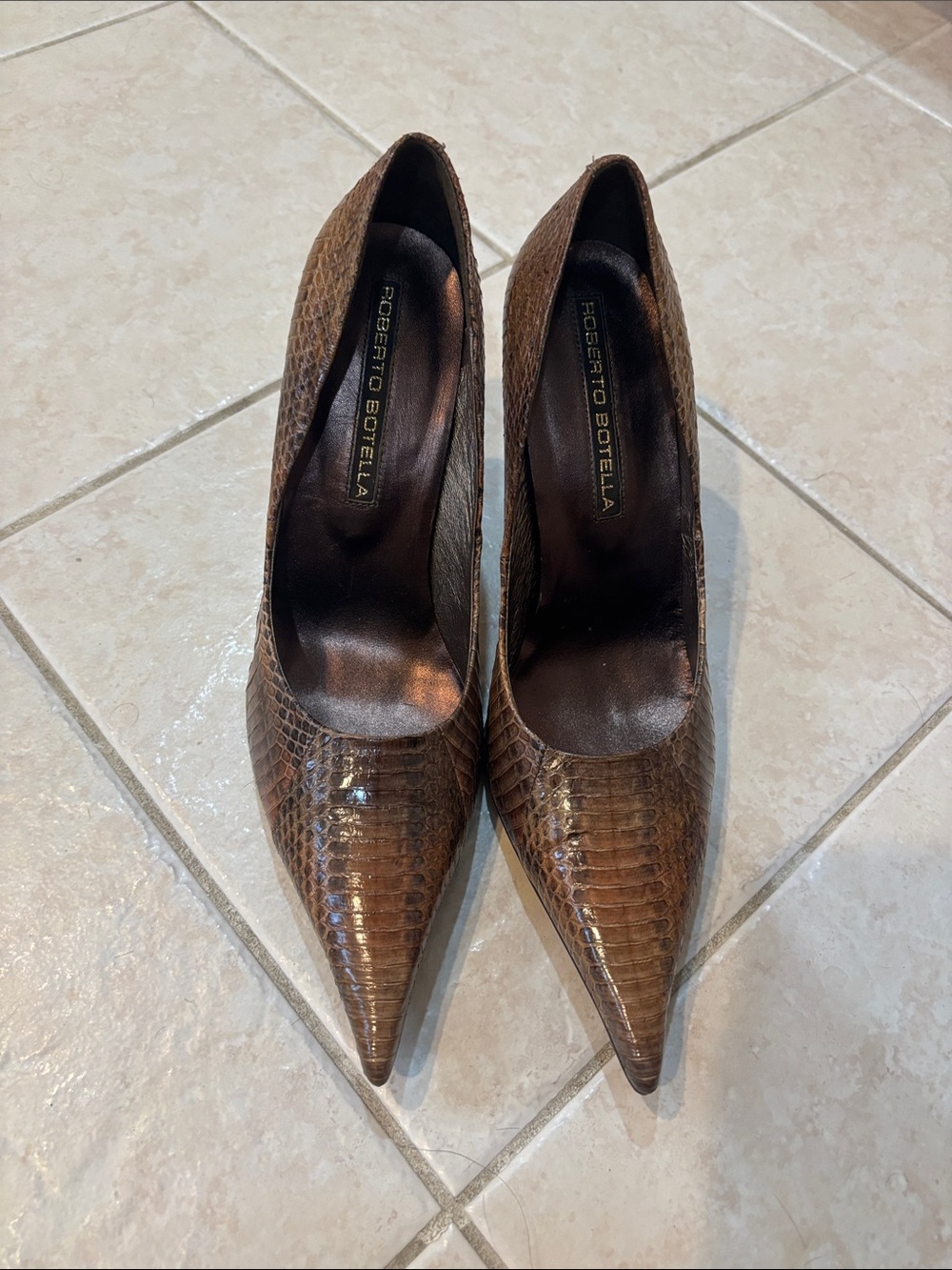 Brown Pointed-Toe Textured Pumps
